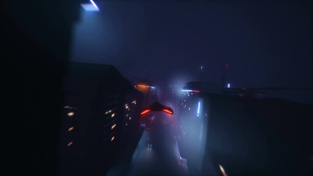 Speed spaceship racing 3D Video game. Neon style city