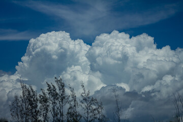 Huge clouds called cumulonimbus in the sky. Water in a gaseous state. Horizontal photography