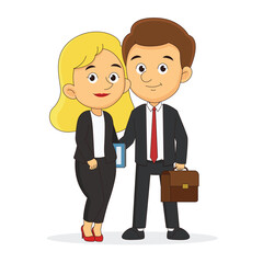 business couple standing together man hugging woman shoulder