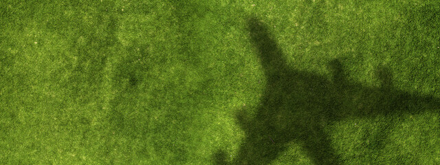 Airplane shadow on green field . Mixed media