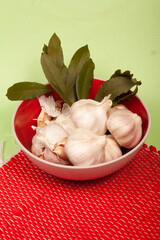 garlics on a green background