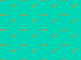 Seamless pattern of glass medical pipettes located on a turquoise background