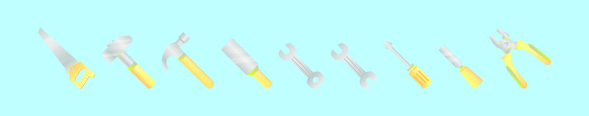 set of construction tools cartoon icon design template with various models. vector illustration isolated on blue background