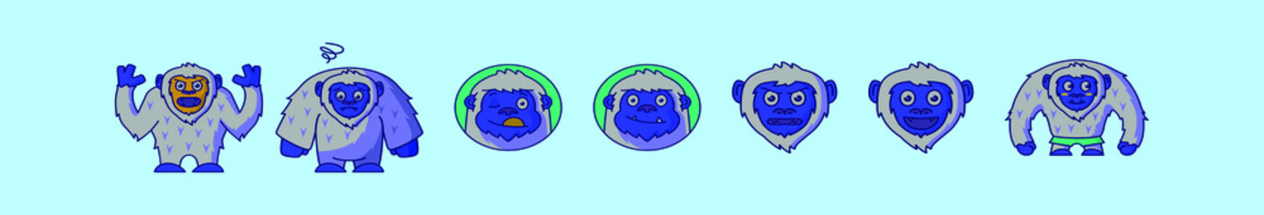 set of yeti cartoon icon design template with various models. vector illustration isolated on blue background