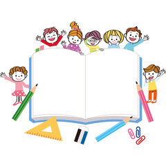 学習ノートを囲んで学習する子供達