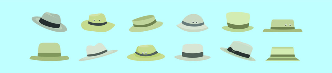 set of panama hat cartoon icon design template with various models. vector illustration isolated on blue background