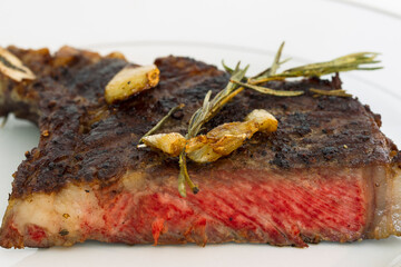 Sliced Grilled beef steak on white plate