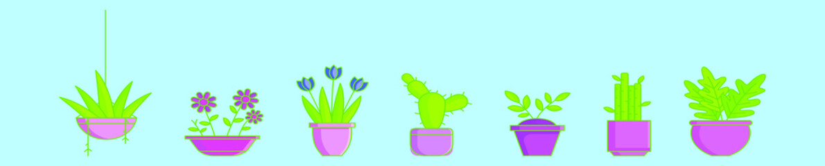 set of potted plants cartoon icon design template with various models. vector illustration isolated on blue background