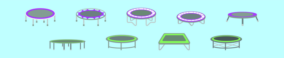 set of trampoline cartoon icon design template with various models. vector illustration isolated on blue background