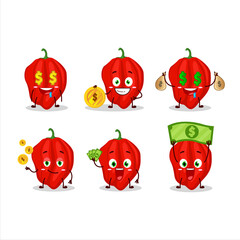 New red habanero cartoon character with cute emoticon bring money