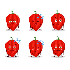 Cartoon character of new red habanero with sleepy expression