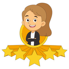 Business woman give a five star to rating