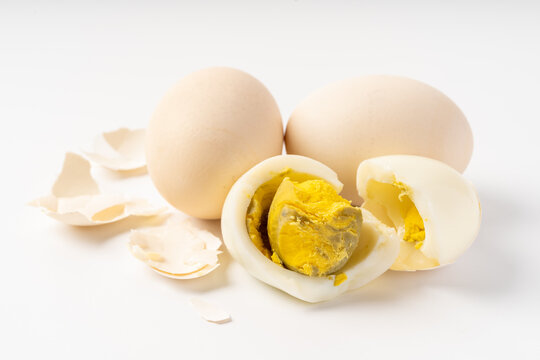 Fresh hard-boiled egg on pure white background