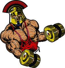 muscular spartan team mascot lifting weights for school, college or league