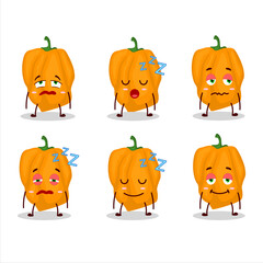 Cartoon character of orange habanero with sleepy expression