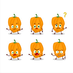 Cartoon character of orange habanero with what expression