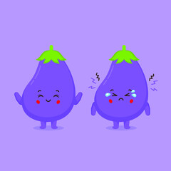 Cute Eggplant Characters Smiling and Sad