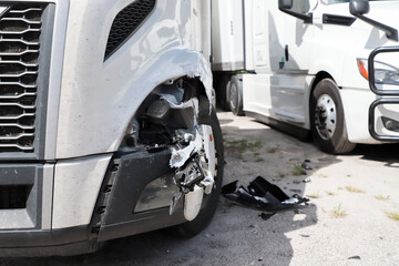Damage closeup on white truck. © Light name