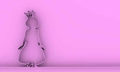 Silhouette of pretty little girl wearing dress. Thin line style. 3D rendering.