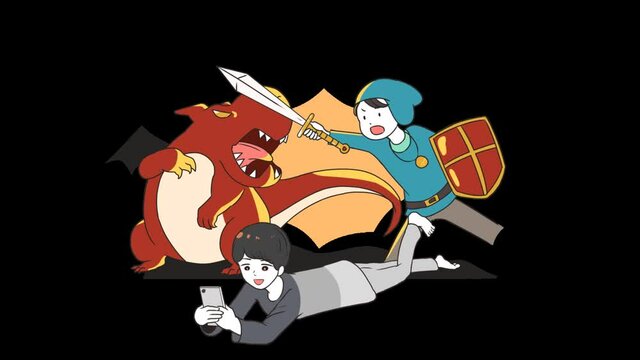 スマホゲームで遊ぶ男の子　RPG系