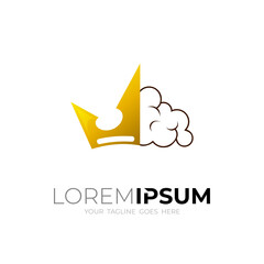 Brain logo with crown design combination, gold icons, luxury logo template