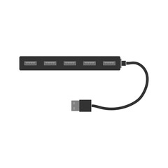 A simple rectangular USB hub with one row of USB connectors. A splitter for a computer or laptop. Flat vector illustration