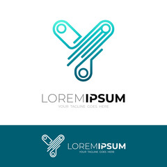 Fototapeta premium Y logo with line design technology, simple icon template, line style