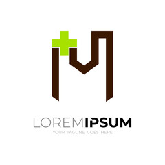 Fototapeta premium Letter M logo with plus design medical, simple icons