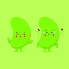 Cute Green Beans Characters Smiling and Sad