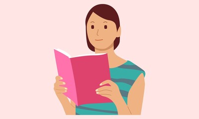 Girl reading a book. Flat design vector illustration