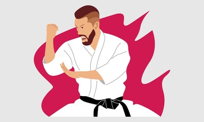 Karate fighter, flat design vector illustration