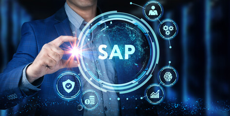 SAP System Software Automation concept on virtual screen data center. Business, modern technology,...