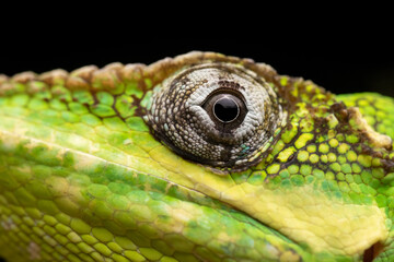 Eye of Cuban Knight Anole with Black Background Close-up