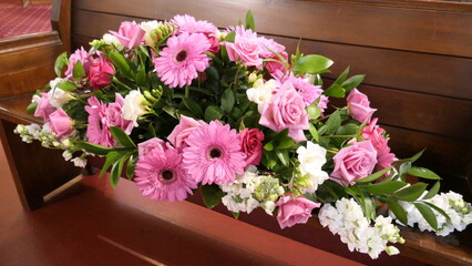 Shot of flowers arrangement used for a funeral service 
