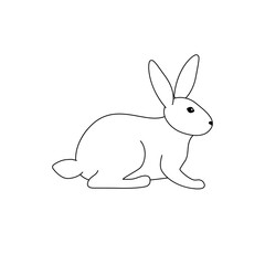 Obraz premium Vector illustration of a sitting rabbit. Black outline on a white background. Doodle style.
