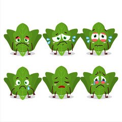 Fototapeta premium Spinach cartoon in character with sad expression