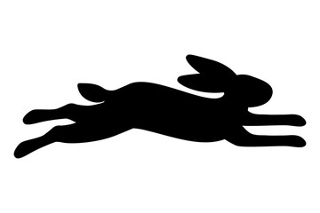 Vector illustration of a jumping rabbit. Black silhouette on a white background.