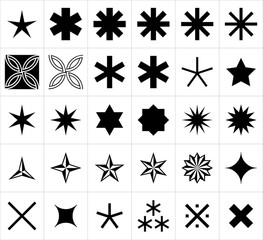 black and white icons set star