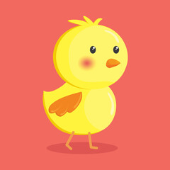 Cute chicken character on a pink background