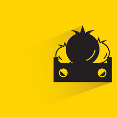 onions with shadow on yellow background