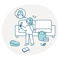 隠れている犬を探している女性