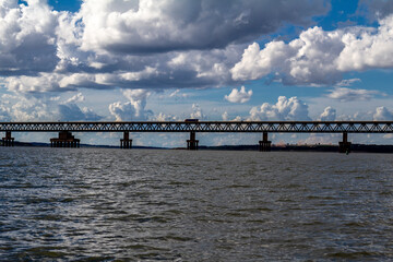 Fototapeta premium View of the Rollemberg-Vuolo railroad Bridge, is a mixed bridge that serves to cross Parana River 