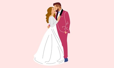 Wedding couple stand, flat style vector illustration isolated on white background