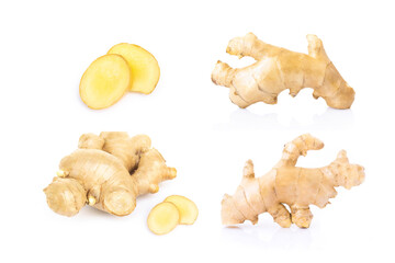 Fresh ginger root on white background for herb and medical product concept