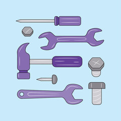 Mechanical Tools Hardware with nuts and bolts colored Line icon , simple vector illustration 
