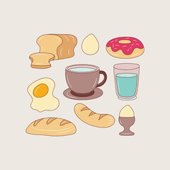 Breakfast colored line icon, simple doodle food vector illustration 