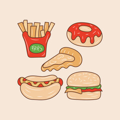 Simple Fast food colored line icon, doodle vector illustration 