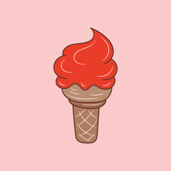 Simple ice cream colored line icon, doodle vector illustration 