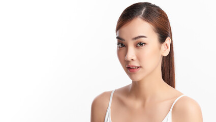 Beautiful young asian woman with clean fresh skin on white background, Face care, Facial treatment, Cosmetology, beauty and spa, Asian women portrait