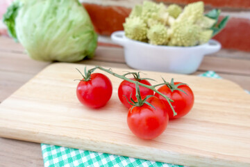 Freshness red tomatoes and cauliflower vegetable in the kitchen                    